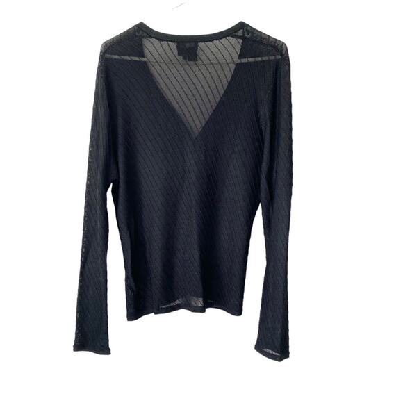 Lafayette 148 New York Black Rayon Cardigan Sweater Sheer Button Down size large - Picture 4 of 6